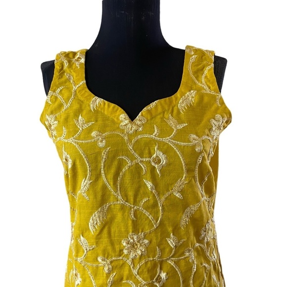 Beautiful Yellow Mustard Colored Embroidered Kurt’s Tunic Dress - Picture 16 of 16